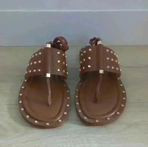 MICHAEL KORS | Women's Brown/Gold Jagger Studded Leather Ankle Wrap San… - Picture 3 of 6